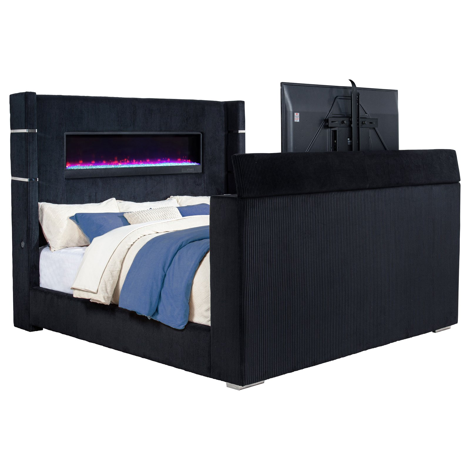 Tisdall Eastern King Flame Visualizer Wingback TV Bed Black - Image 4