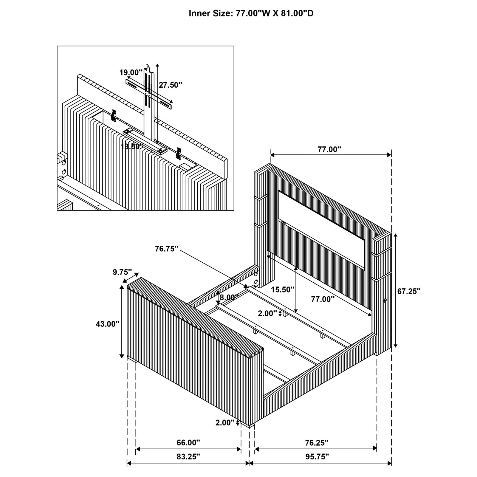 Tisdall Eastern King Flame Visualizer Wingback TV Bed Black - Image 15