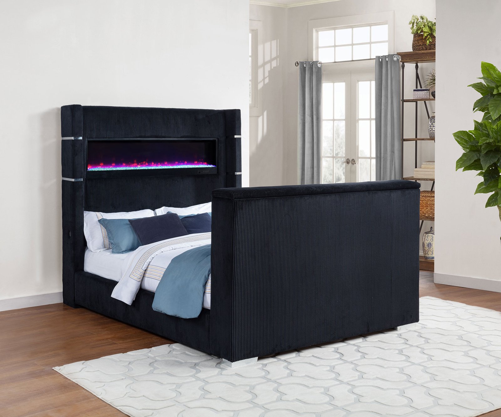 Tisdall Queen Flame Visualizer Wingback TV Bed Black - Image 2