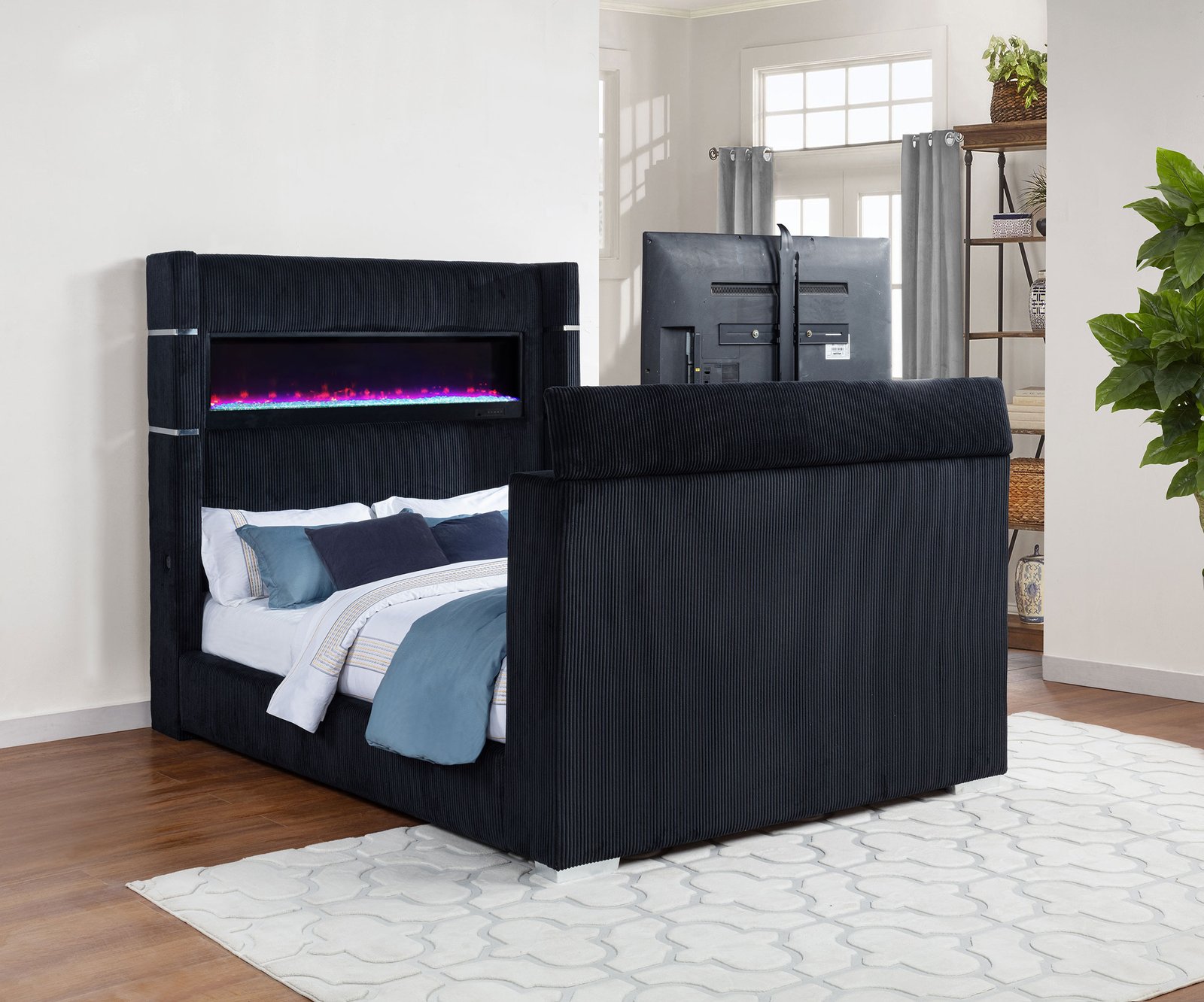 Tisdall Queen Flame Visualizer Wingback TV Bed Black - Image 3