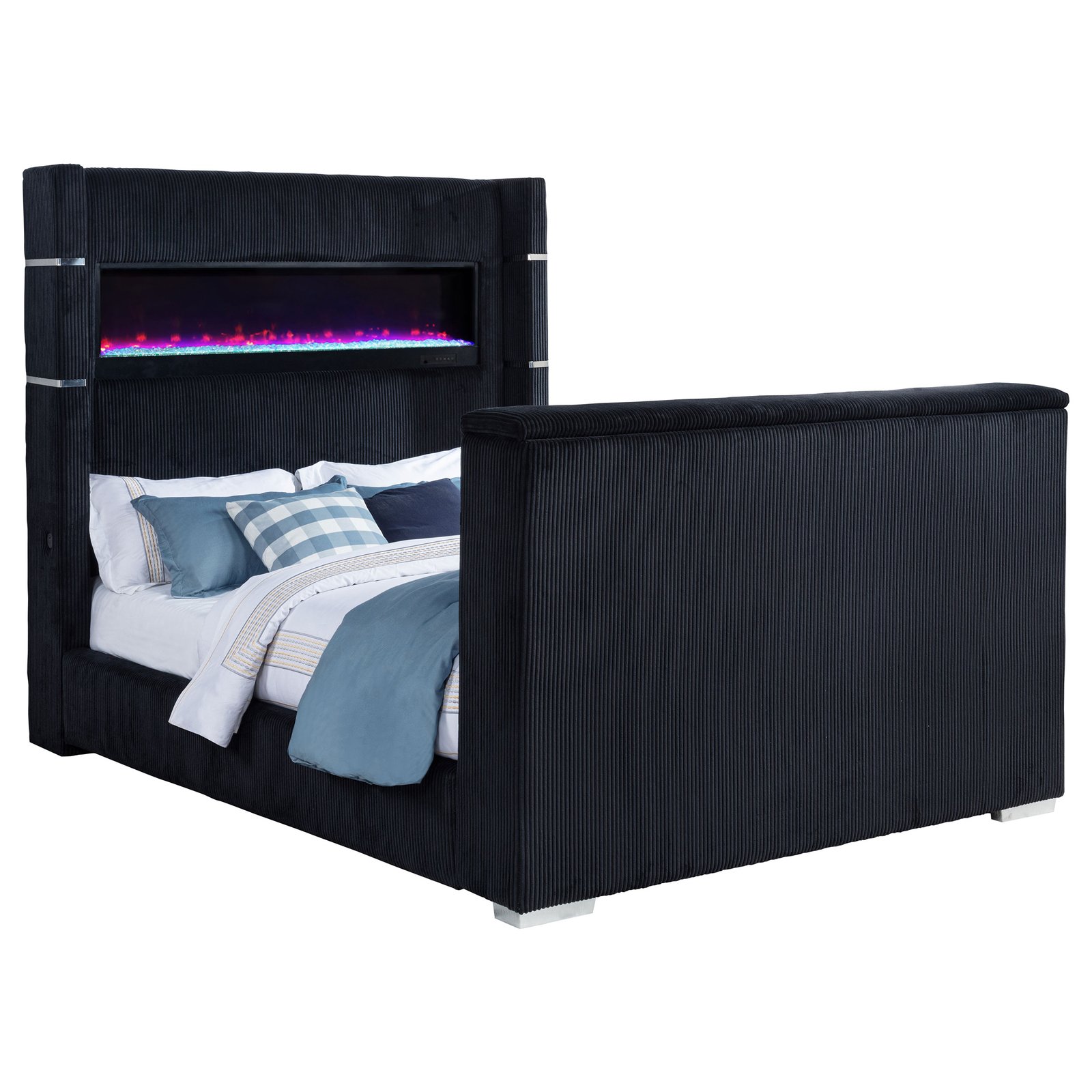 Tisdall Queen Flame Visualizer Wingback TV Bed Black - Image 4