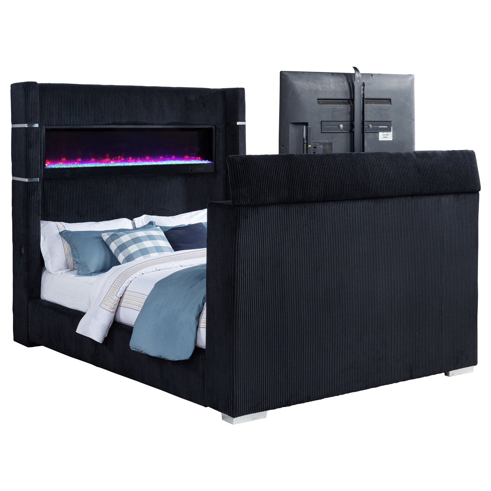 Tisdall Queen Flame Visualizer Wingback TV Bed Black - Image 5