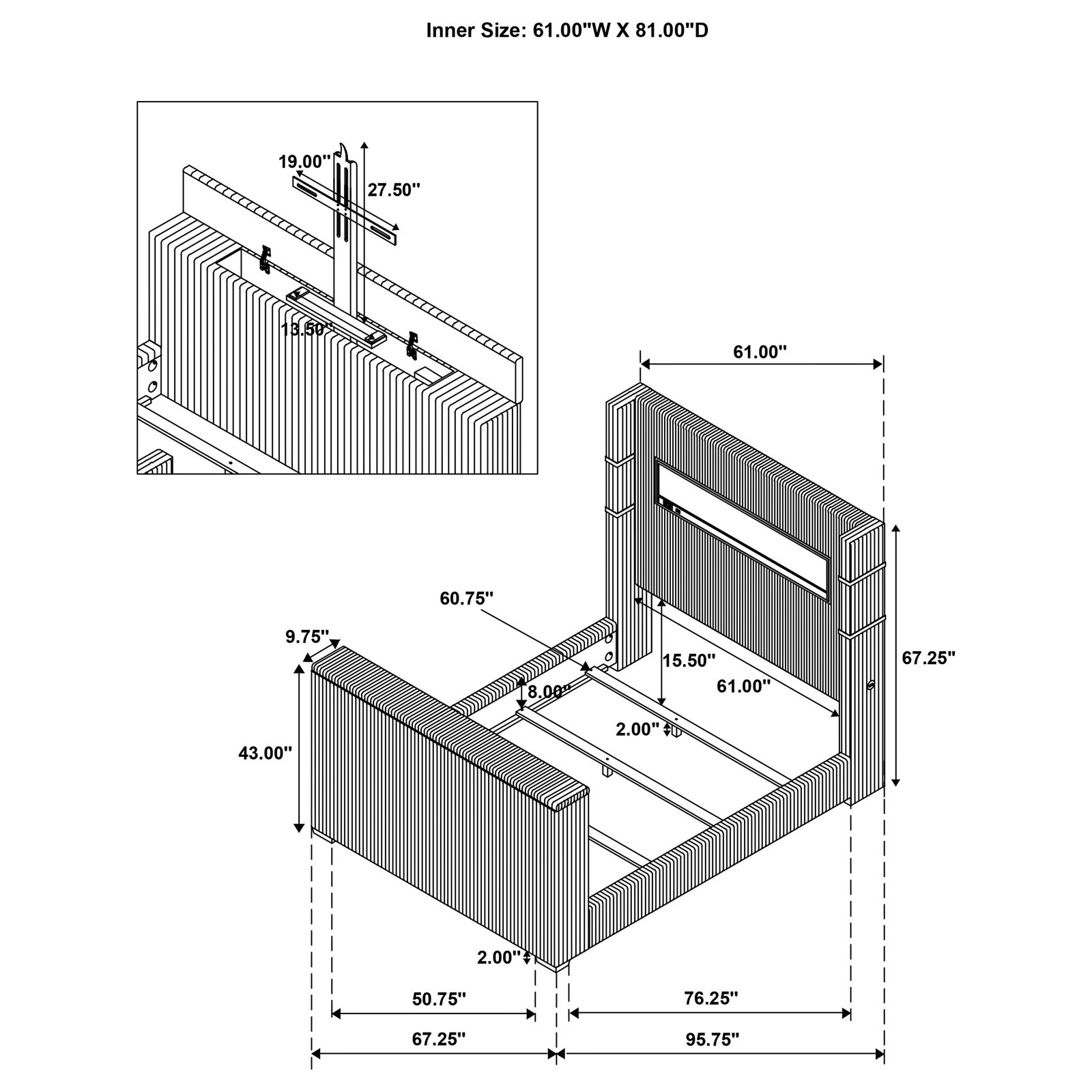 Tisdall Queen Flame Visualizer Wingback TV Bed Black - Image 15