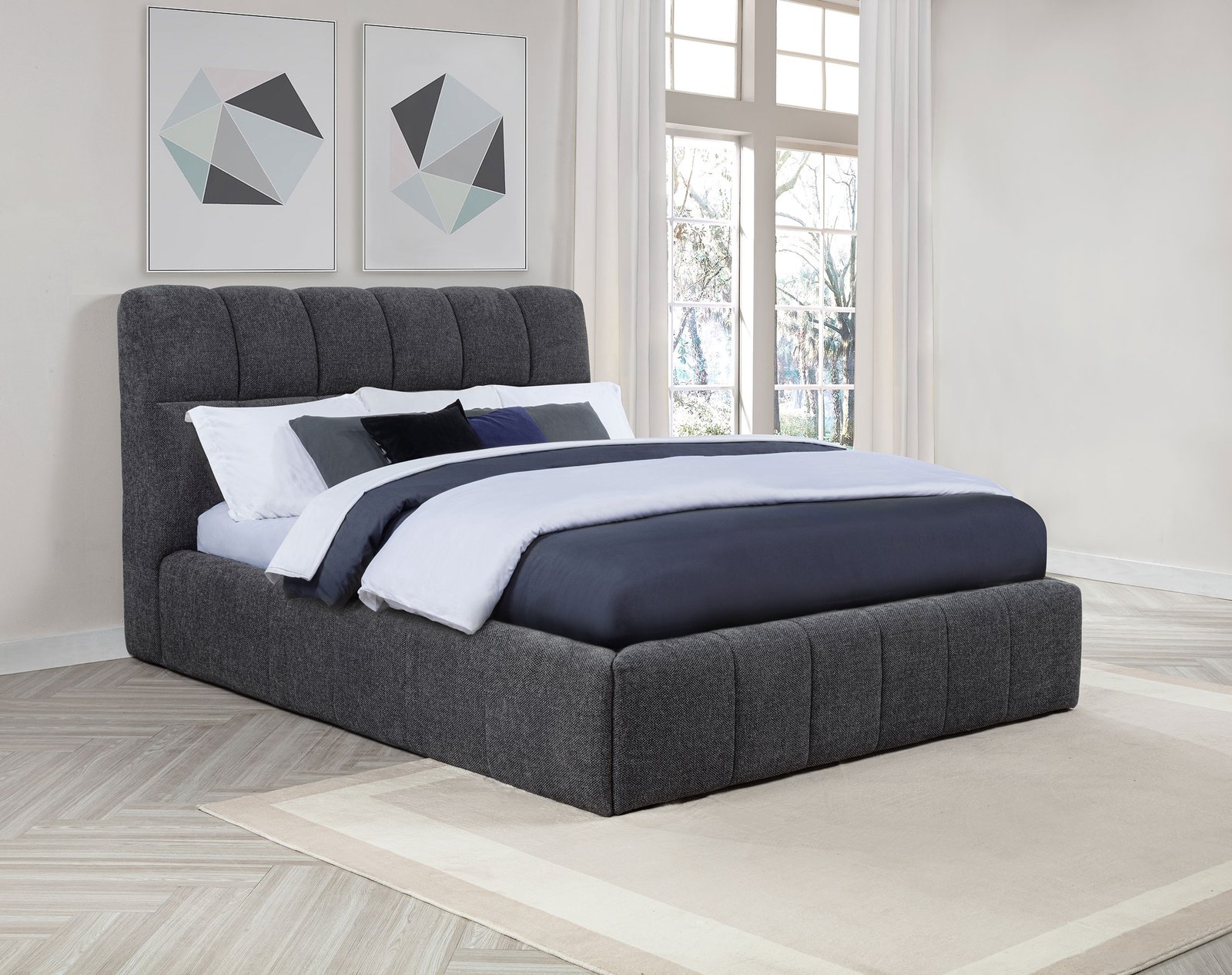 Nollet 48-inch Upholstered Queen Panel Platform Bed Grey - Image 2