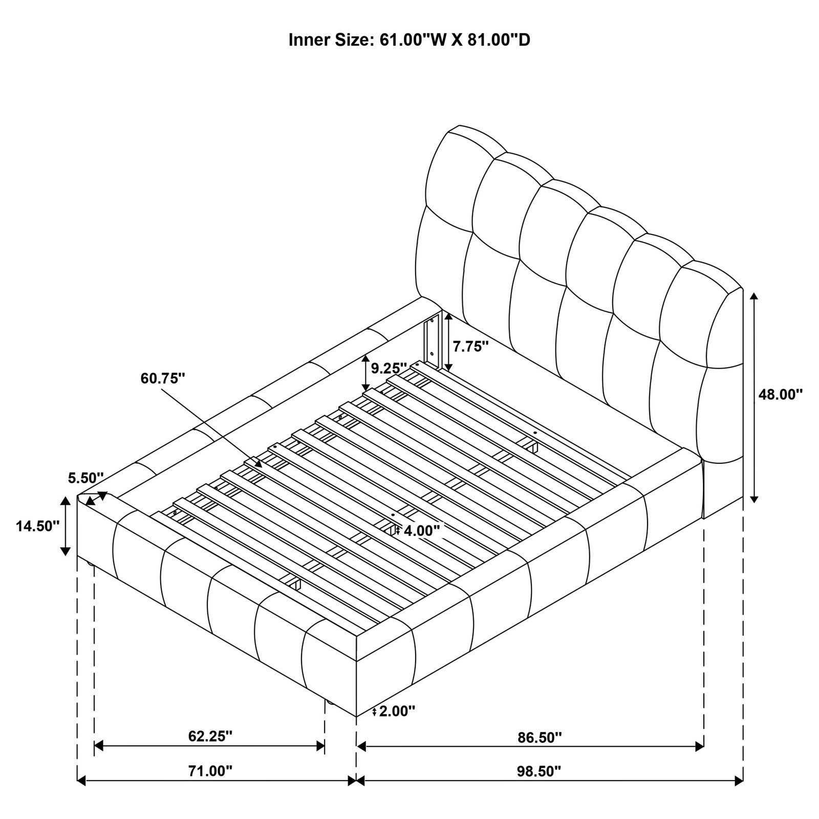 Nollet 48-inch Upholstered Queen Panel Platform Bed Grey - Image 9