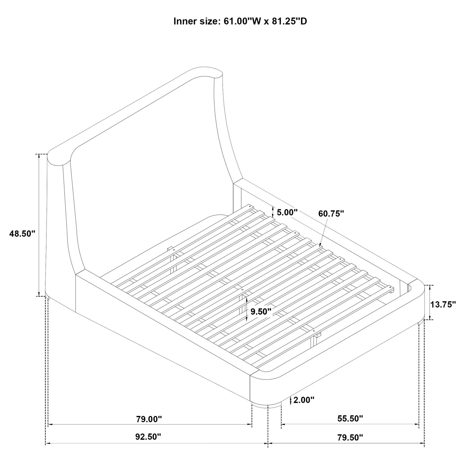 Rennes Upholstered Queen Wingback Platform Bed Grey - Image 9
