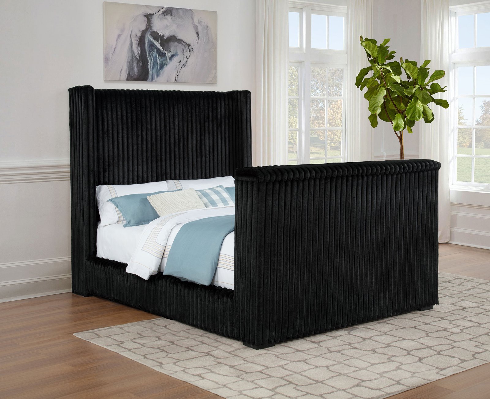 Centergrove Upholstered Queen Wingback TV Bed Black - Image 2