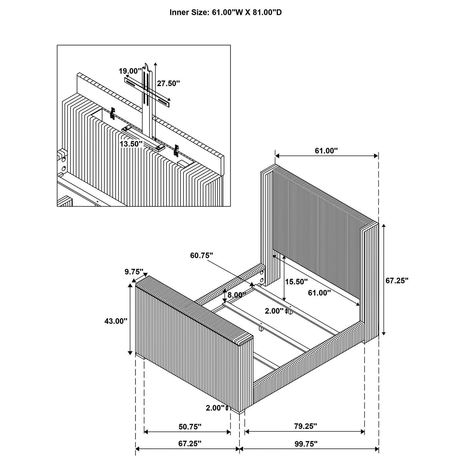 Centergrove Upholstered Queen Wingback TV Bed Black - Image 14