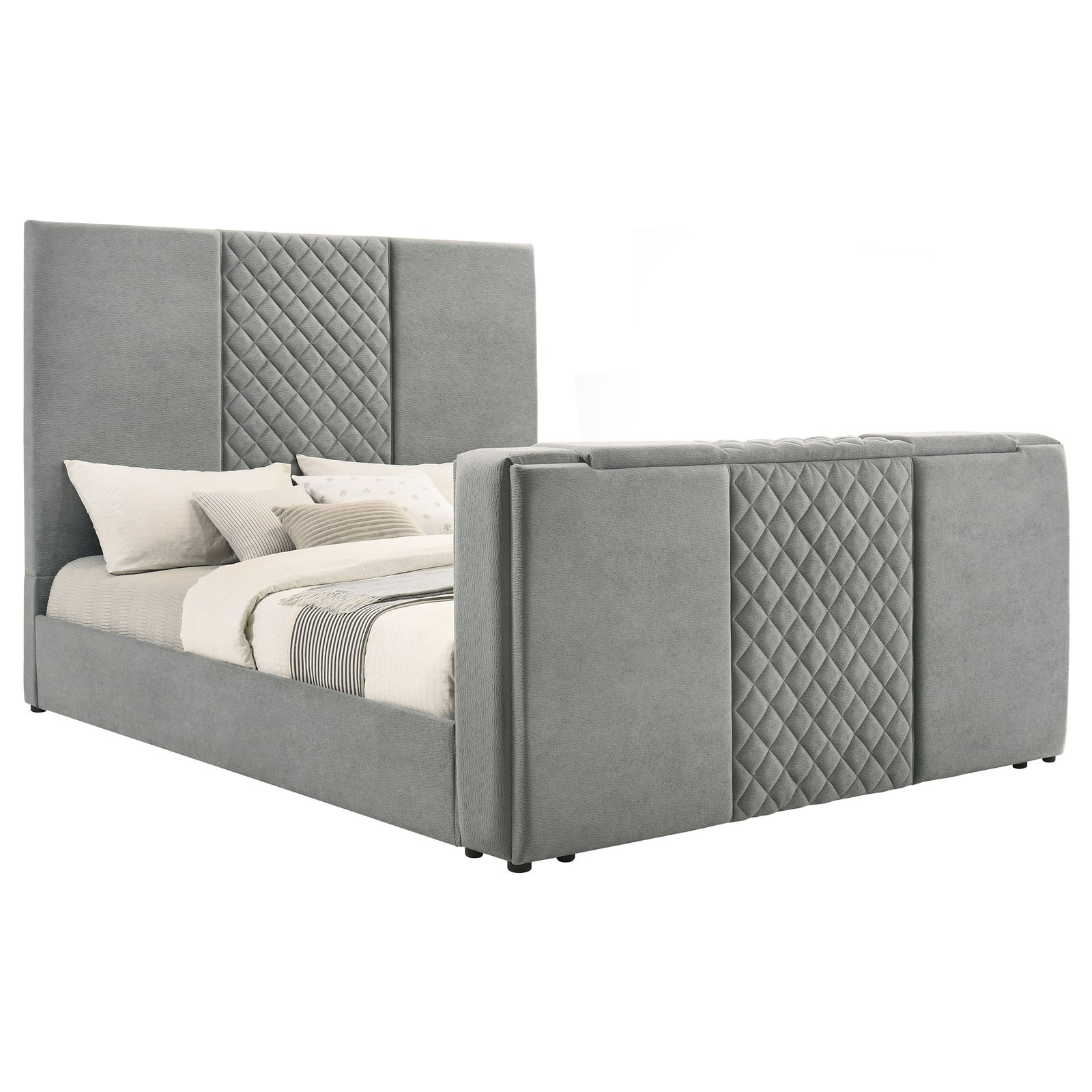 Tara 61-inch Upholstered Eastern King Panel TV Bed Grey - Image 4
