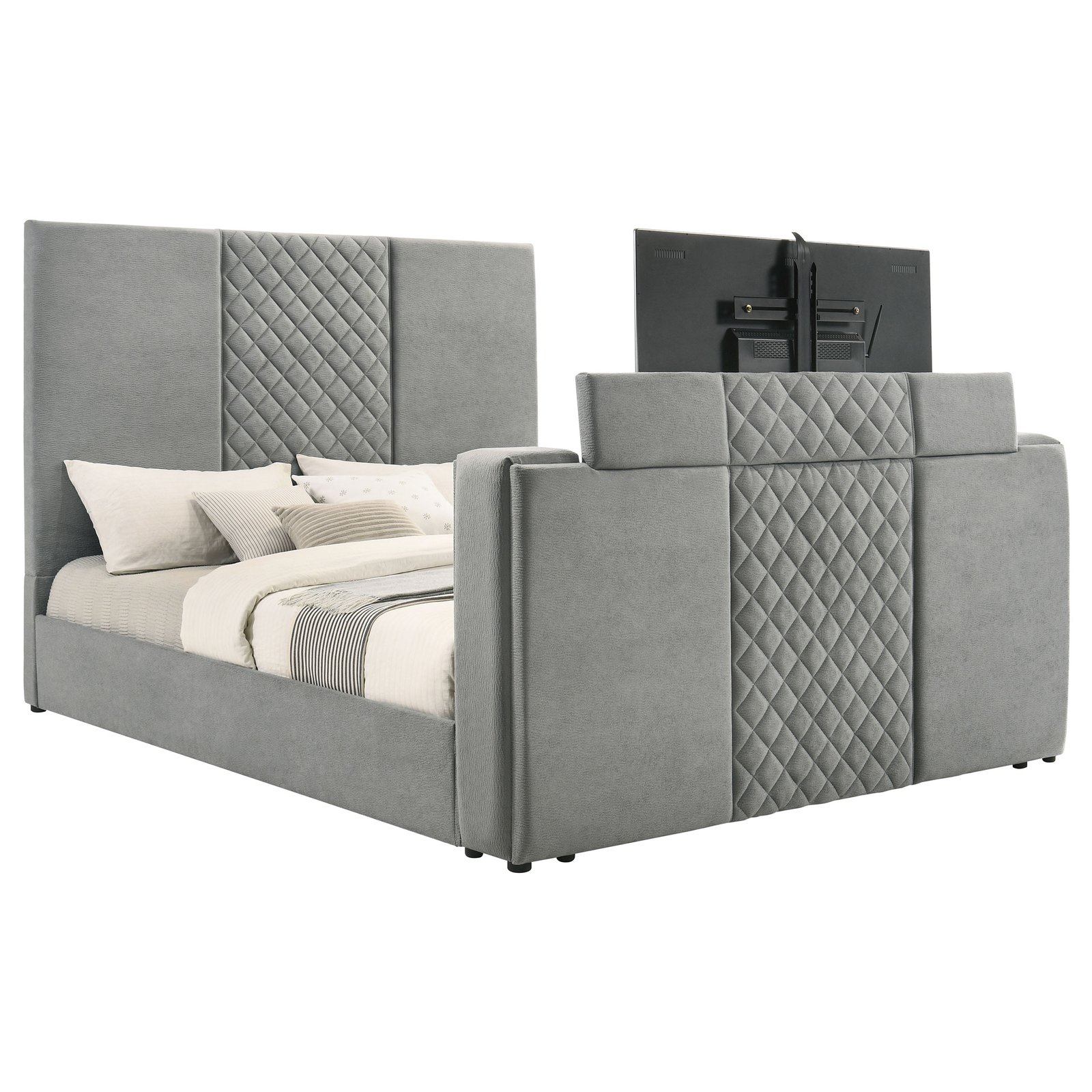 Tara 61-inch Upholstered Eastern King Panel TV Bed Grey - Image 5