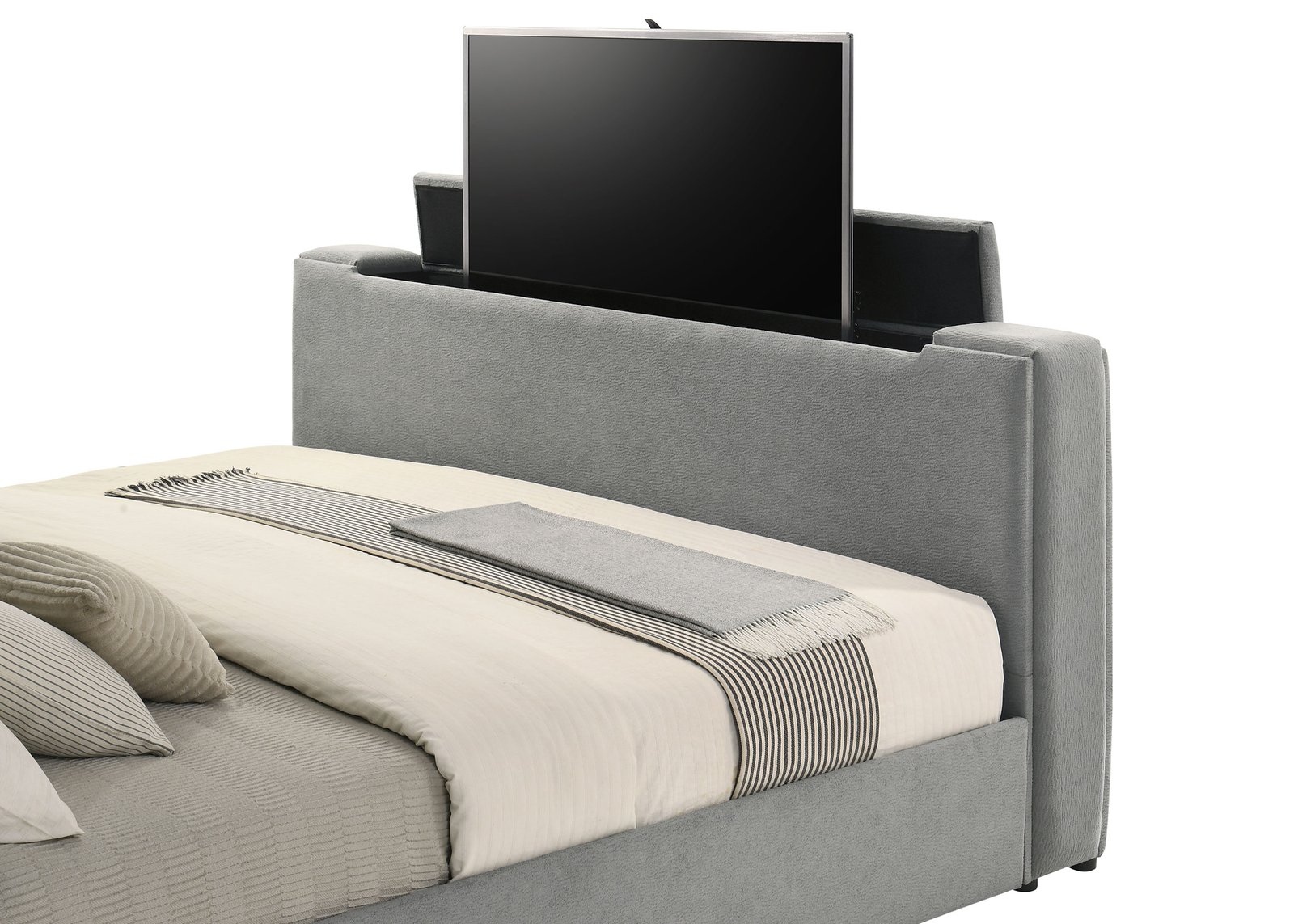 Tara 61-inch Upholstered Eastern King Panel TV Bed Grey - Image 11