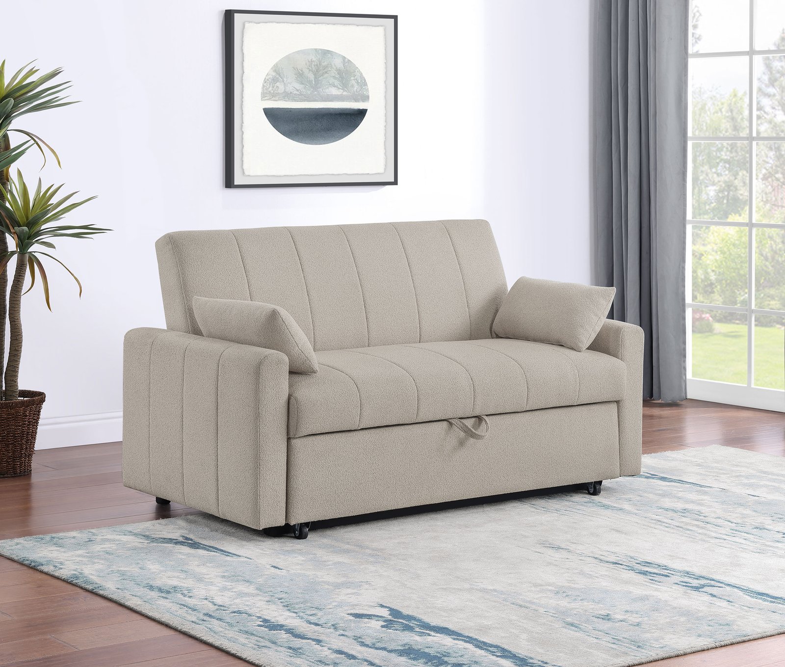 Portland Boucle Upholstered Sleeper Sofa Bed Latte - Image 2