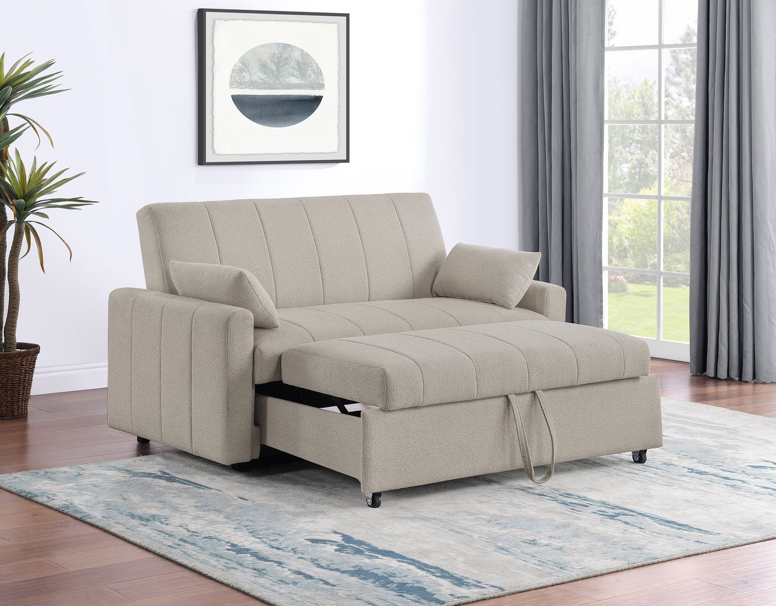 Portland Boucle Upholstered Sleeper Sofa Bed Latte - Image 3