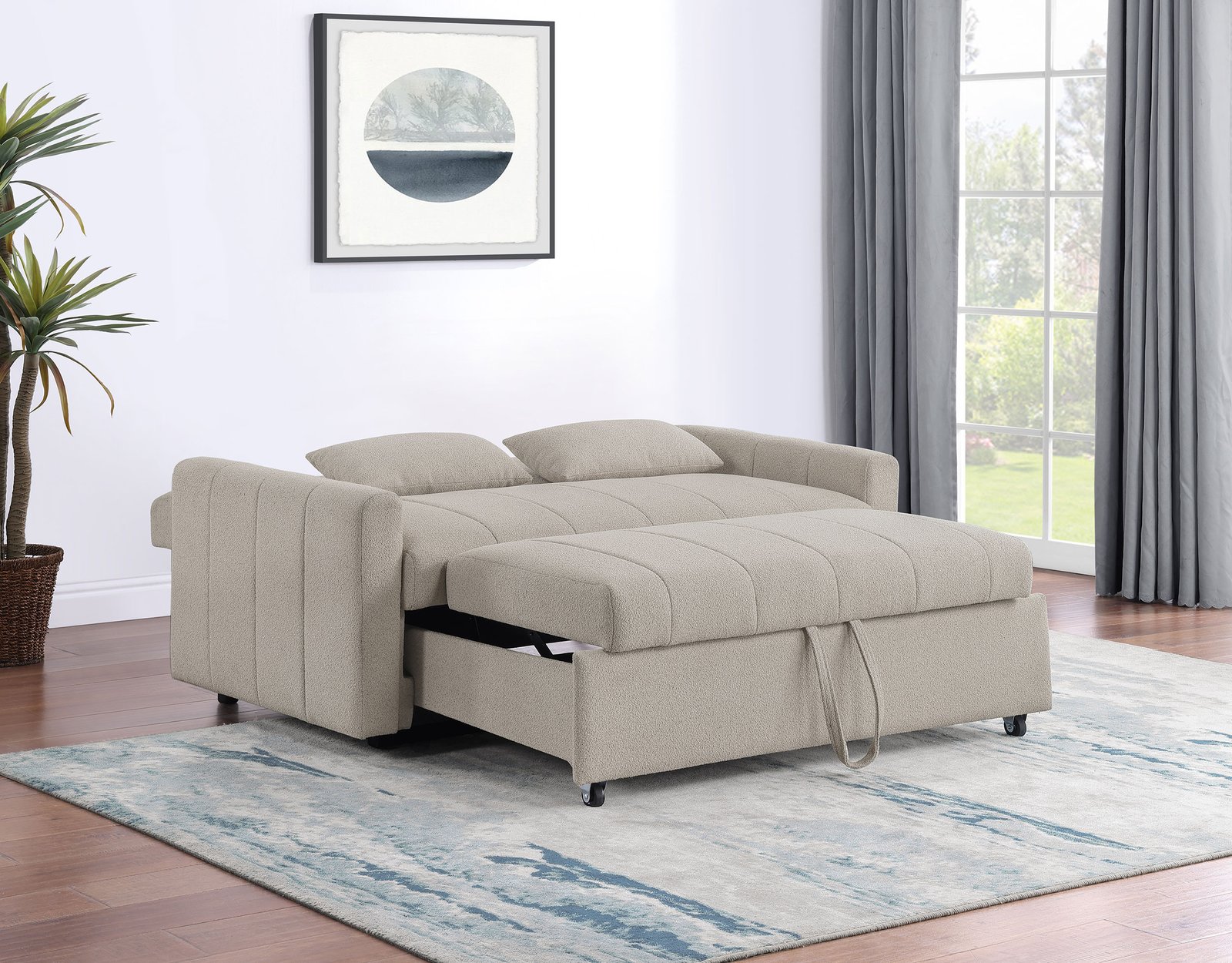 Portland Boucle Upholstered Sleeper Sofa Bed Latte - Image 4