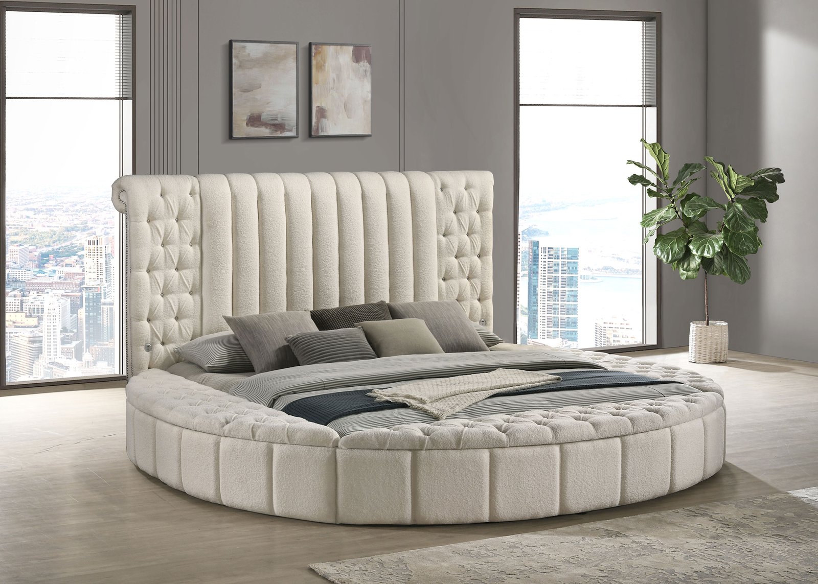 Sonya Upholstered Eastern King Round Storage Bed Ivory - Image 2