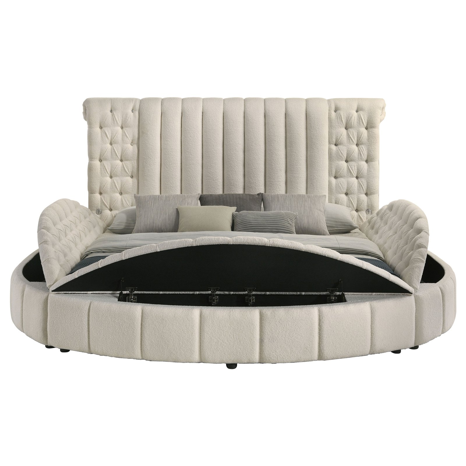 Sonya Upholstered Eastern King Round Storage Bed Ivory - Image 4