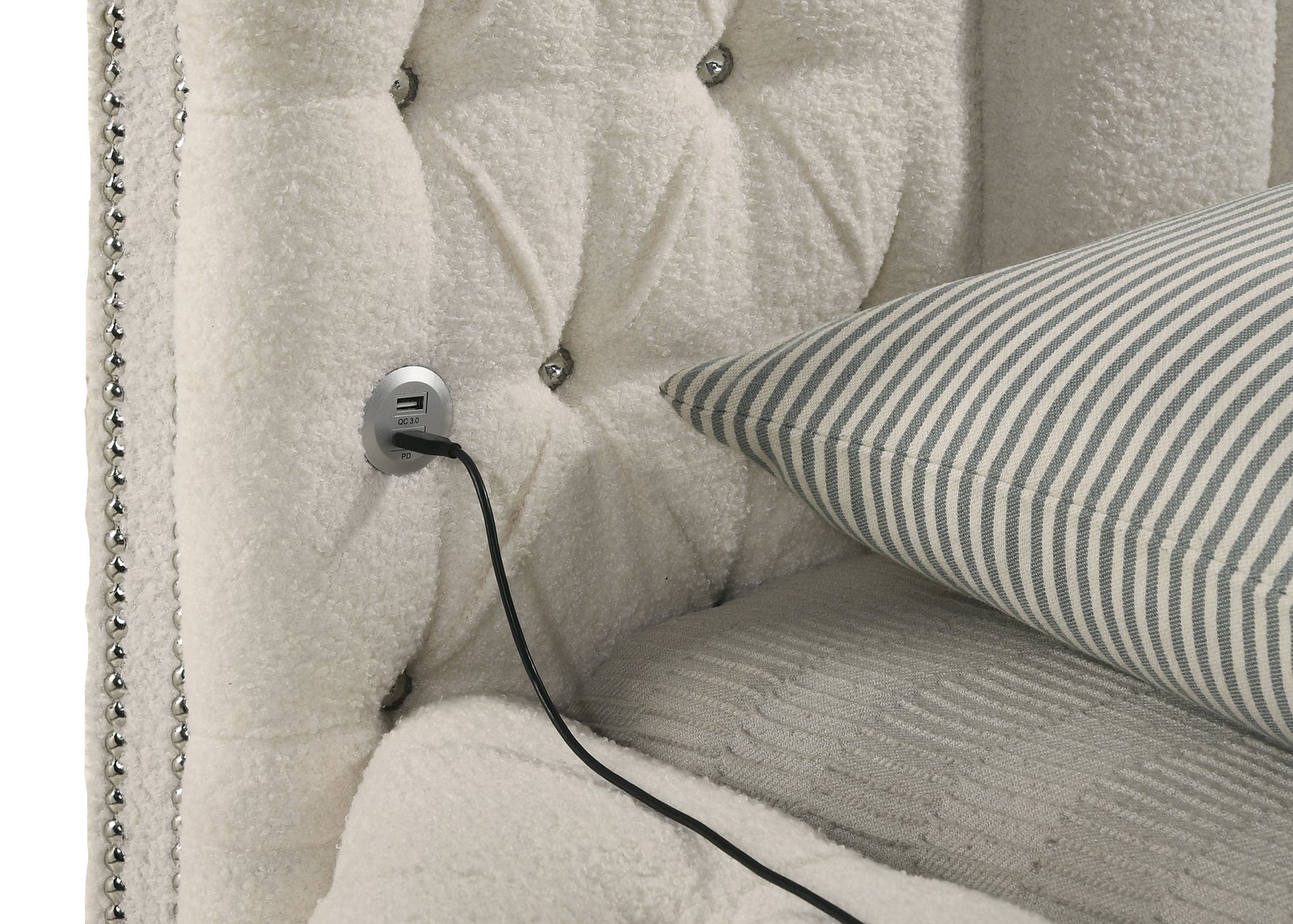 Sonya Upholstered Eastern King Round Storage Bed Ivory - Image 7