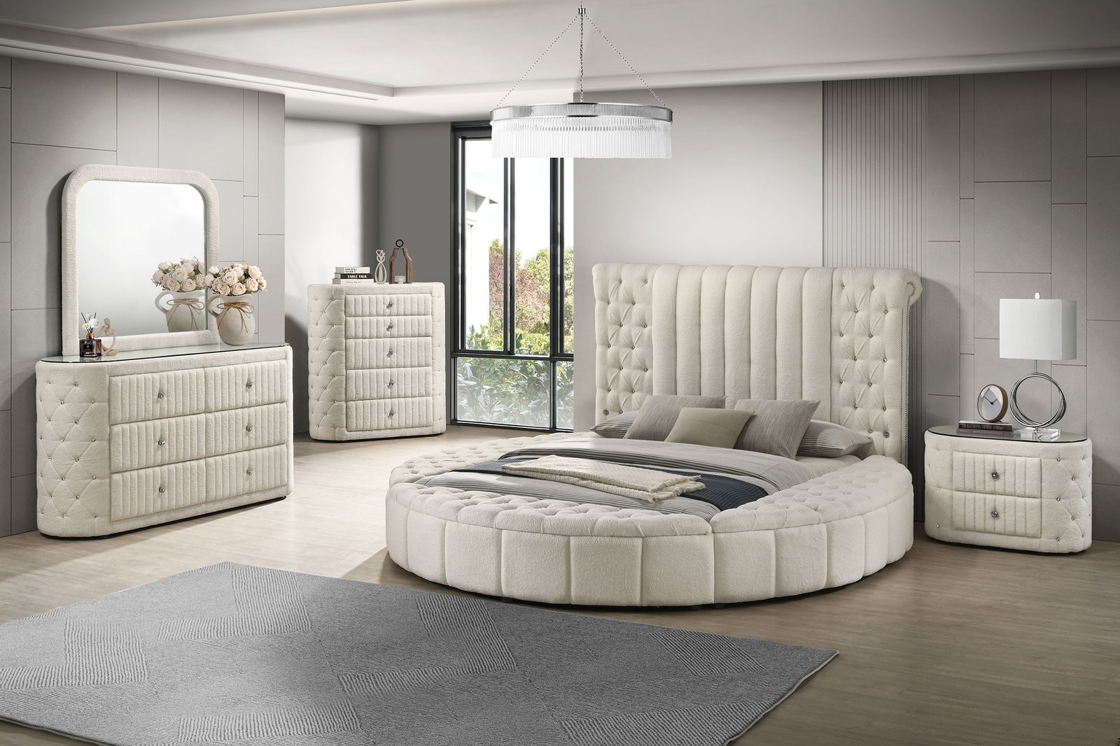 Sonya Upholstered Eastern King Round Storage Bed Ivory - Image 10