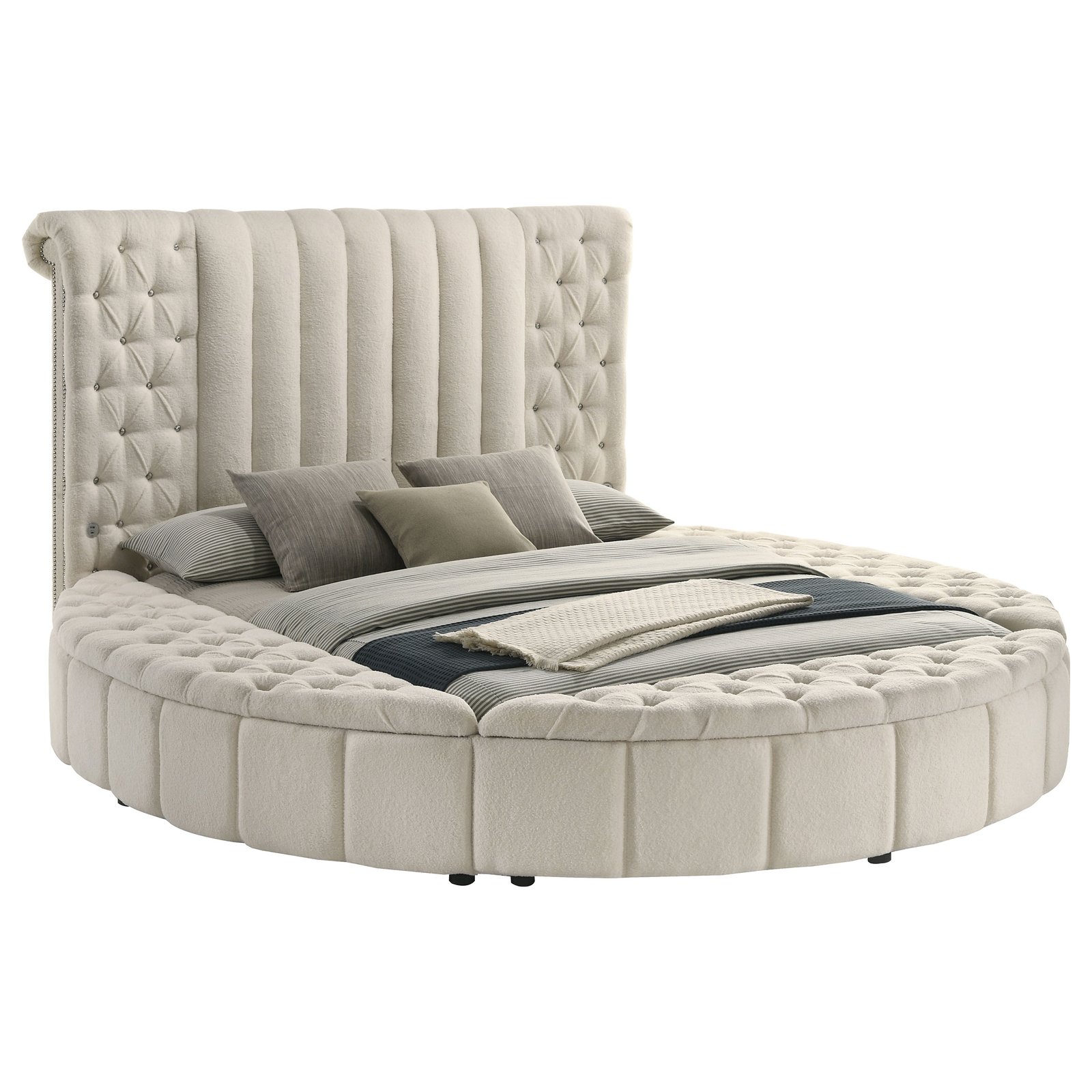 Sonya Upholstered Queen Round Storage Bed Ivory - Image 3