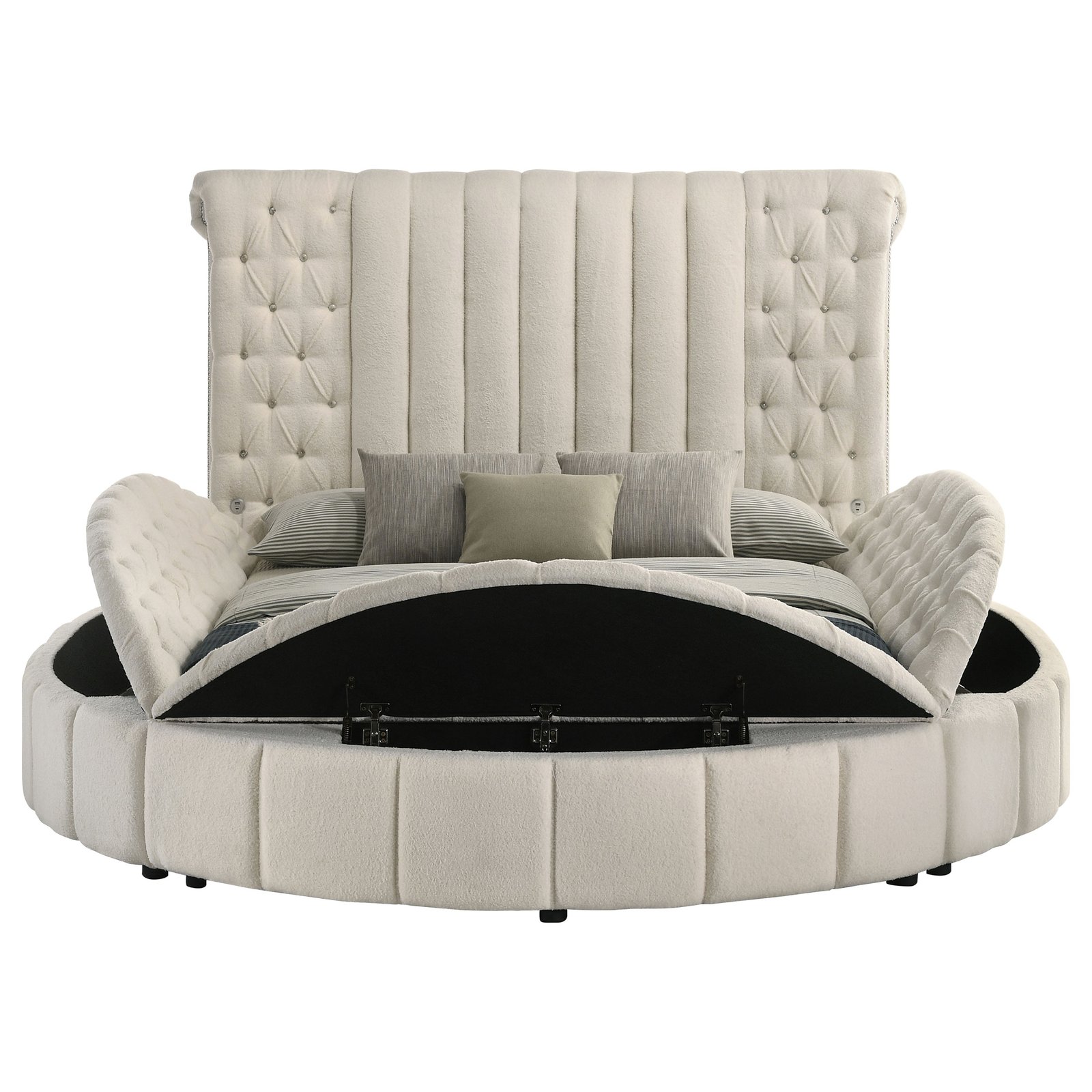 Sonya Upholstered Queen Round Storage Bed Ivory - Image 6