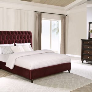 Devon 4-piece Eastern King Bedroom Set Wine Red and Dark Oak