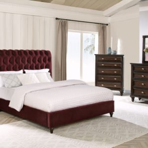 Devon 5-piece Queen Bedroom Set Wine Red and Dark Oak