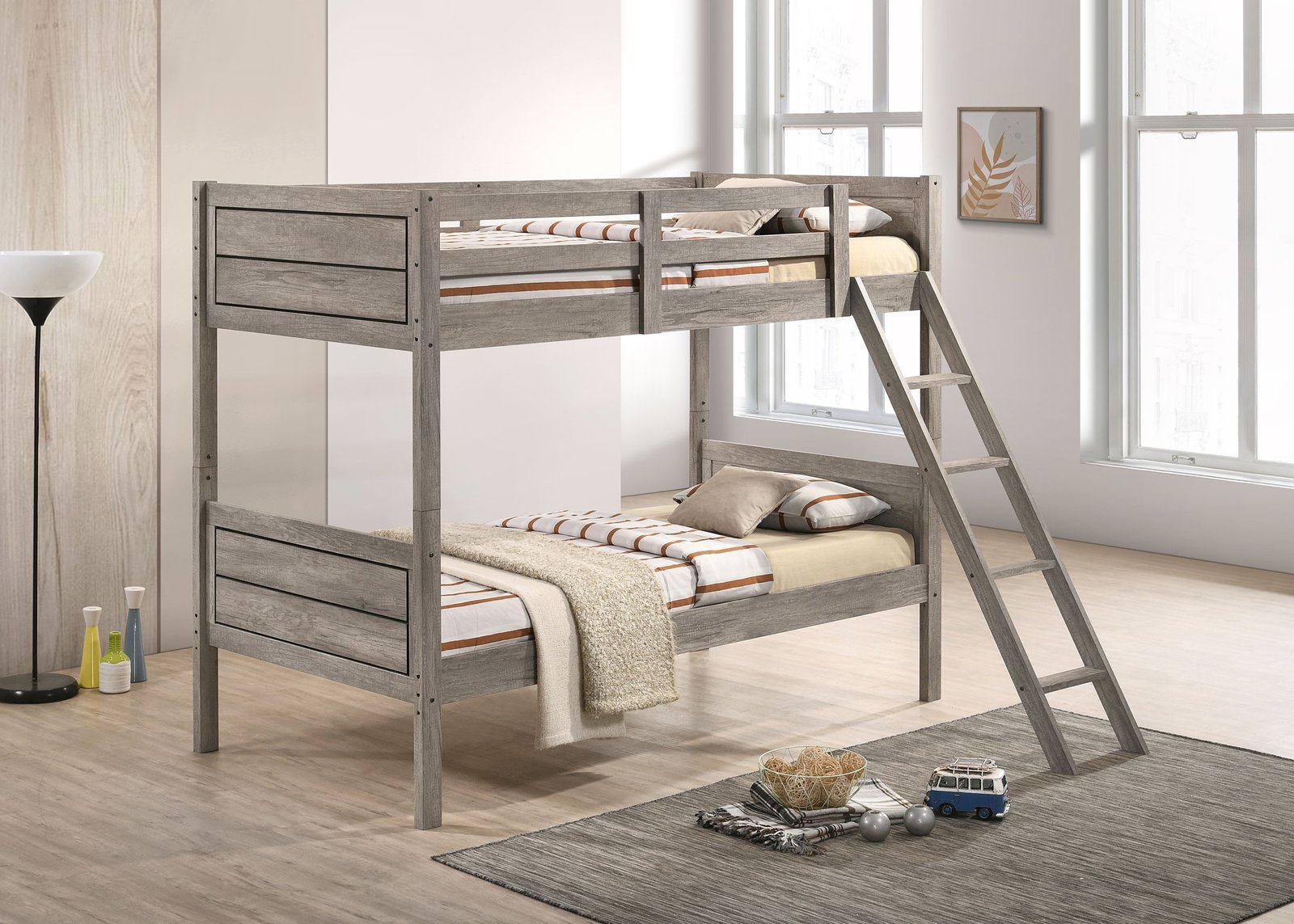 Ryder Wood Twin Over Twin Bunk Bed with Mattress Weathered Taupe - Image 2