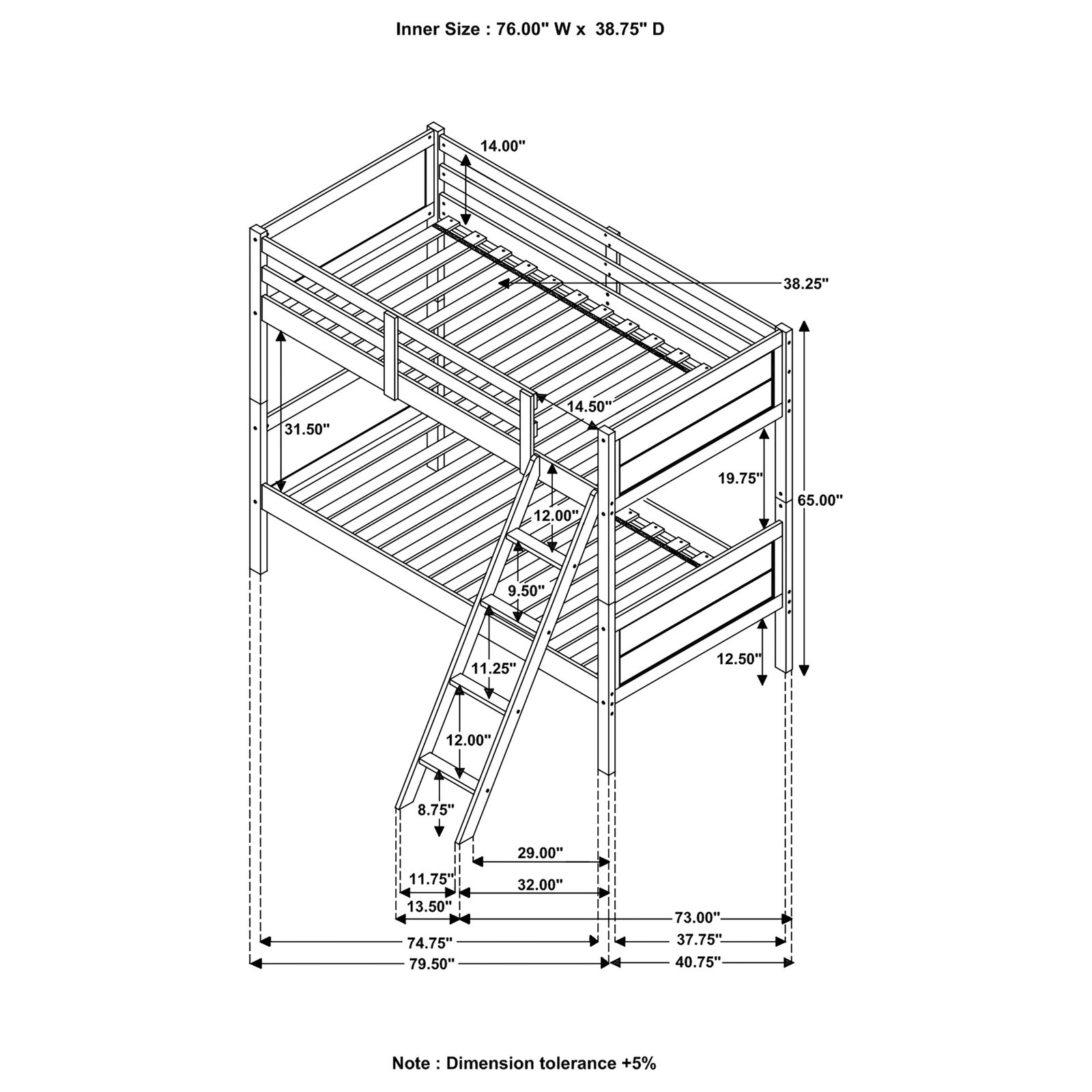 Ryder Wood Twin Over Twin Bunk Bed with Mattress Weathered Taupe - Image 4