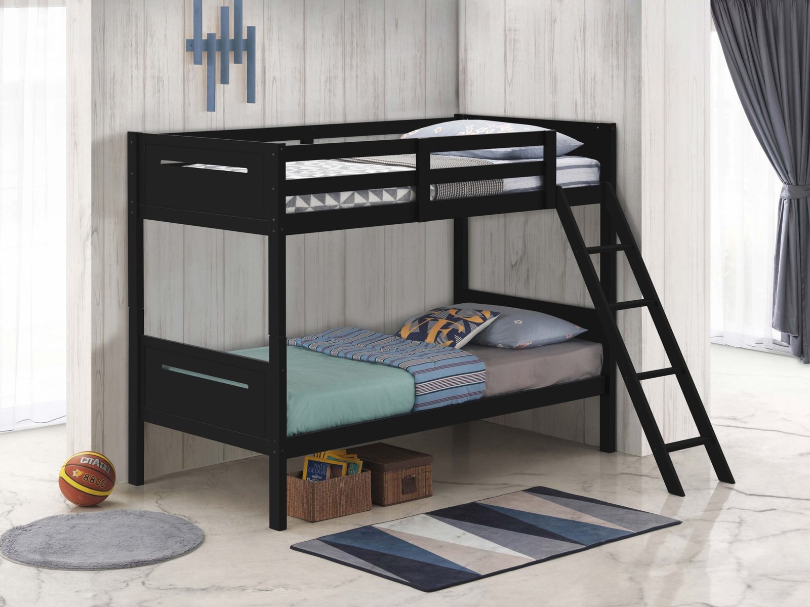 Littleton Wood Twin Over Twin Bunk Bed Black - Image 2