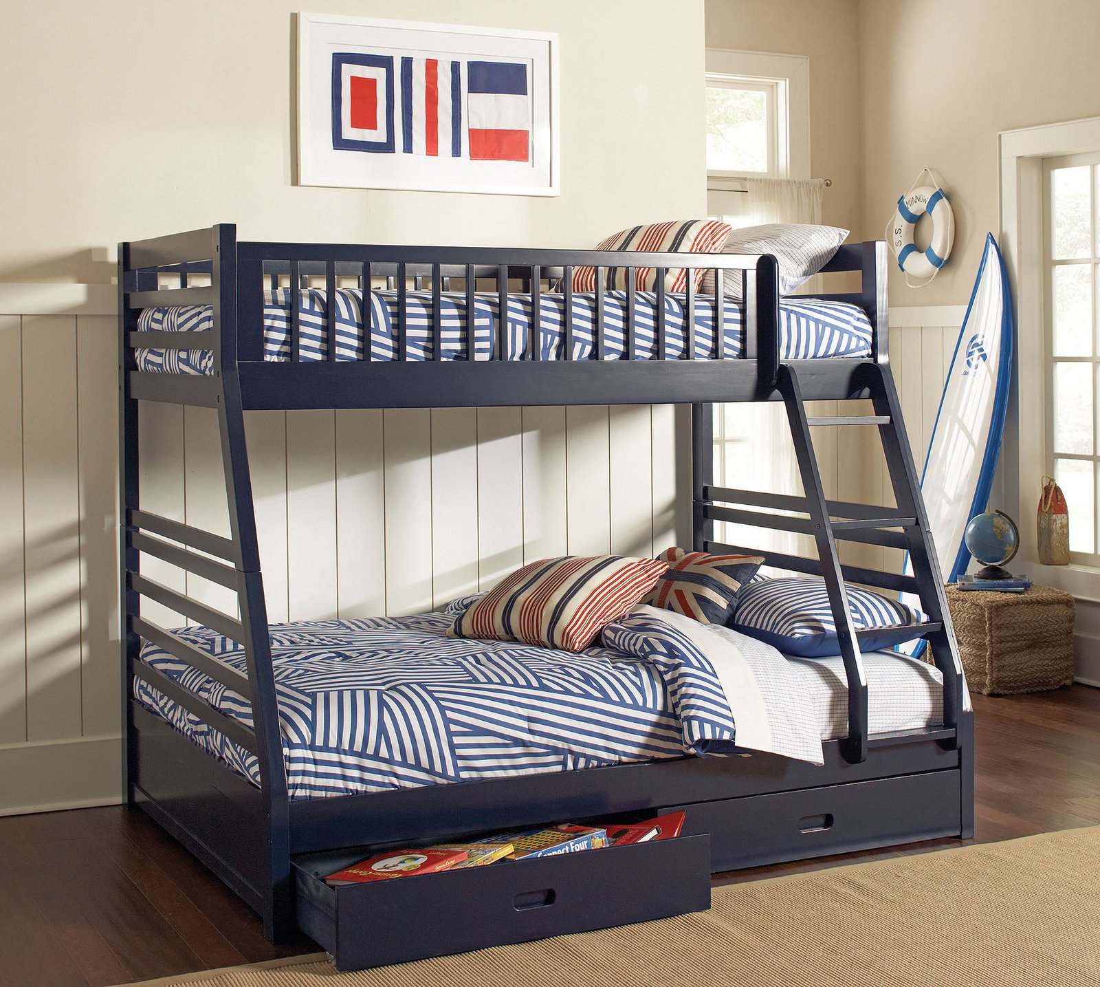Ashton 2-drawer Wood Twin Over Full Bunk Bed Navy Blue - Image 2