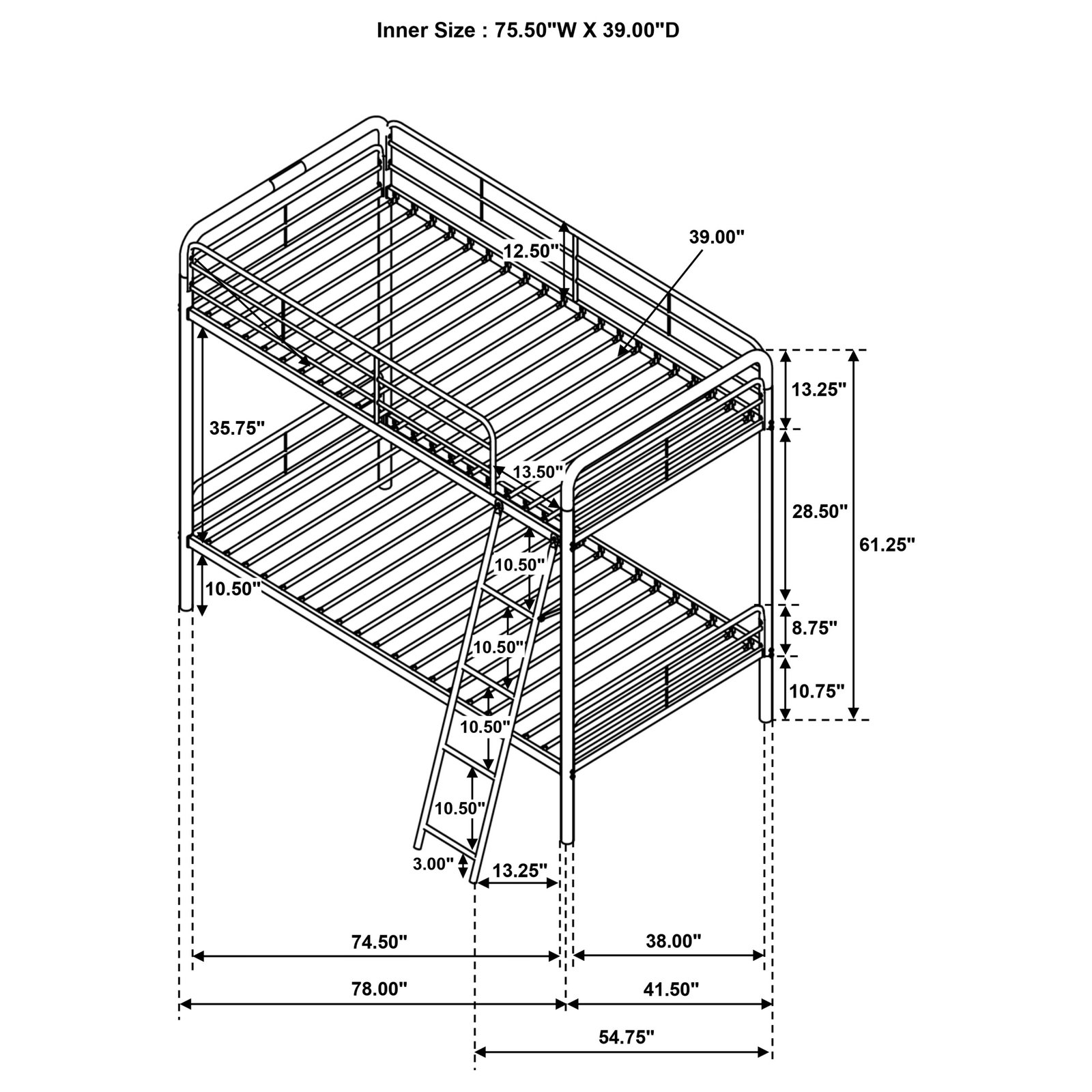 Carson Metal Twin Over Twin Bunk Bed Glossy Silver - Image 9