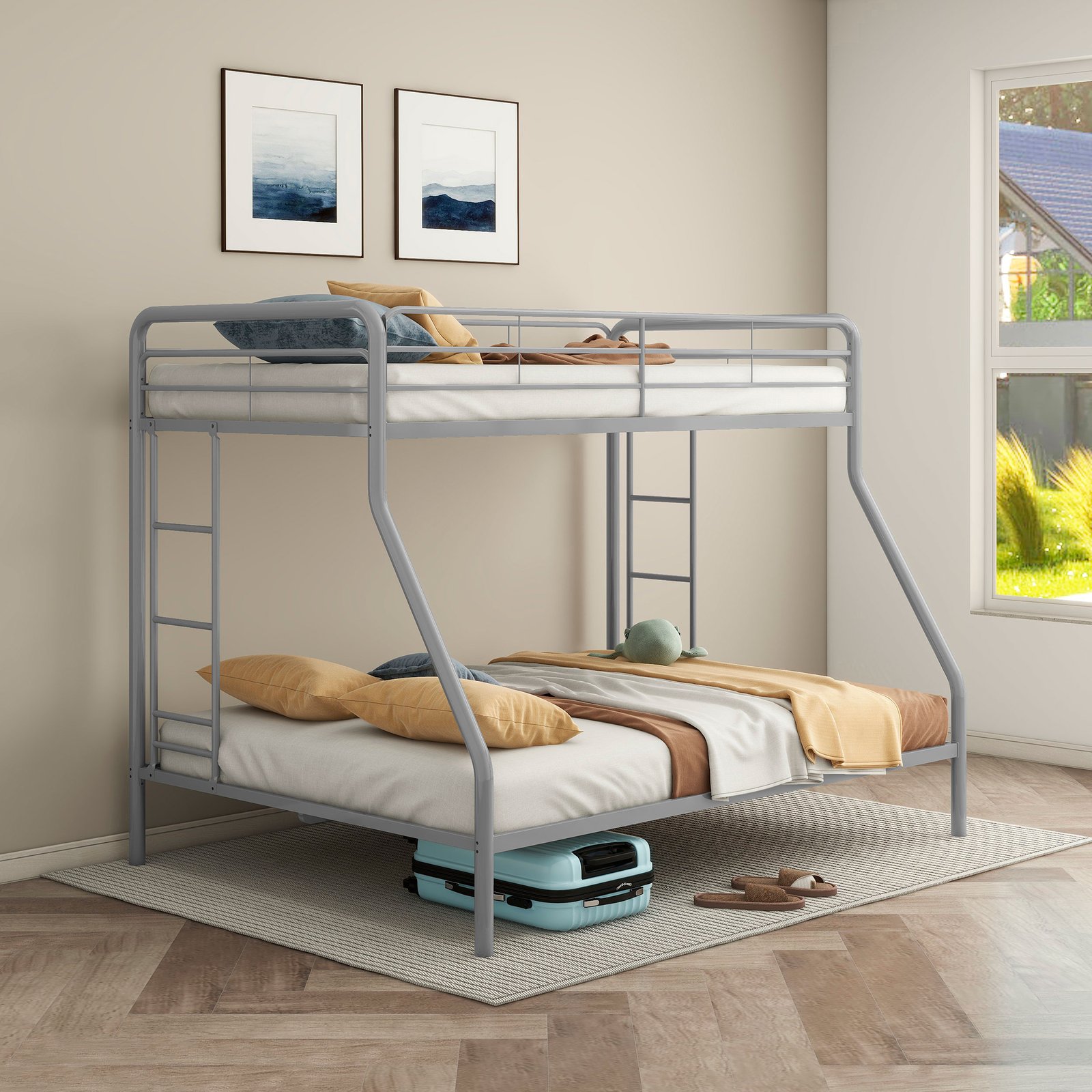 Carson Metal Twin Over Full Bunk Bed Glossy Silver - Image 2