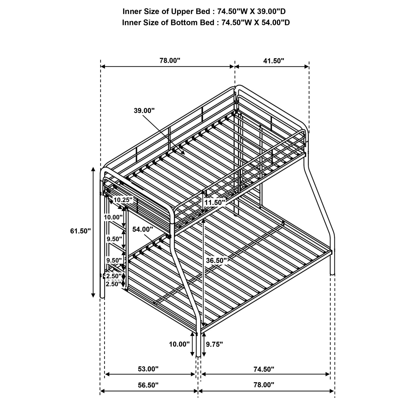 Carson Metal Twin Over Full Bunk Bed Glossy Silver - Image 9