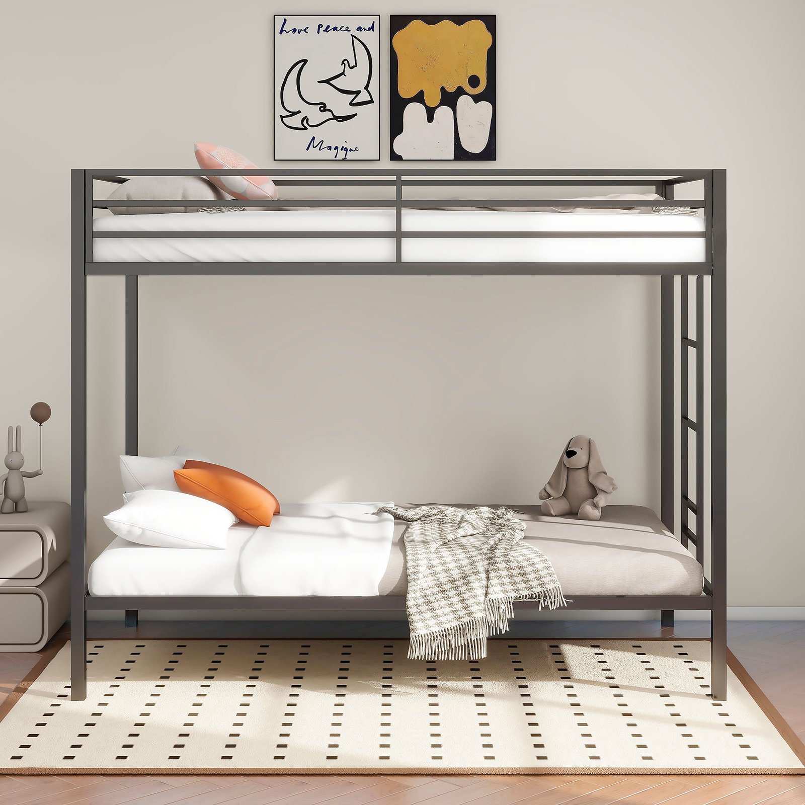 Alevera Metal Twin Over Twin Bunk Bed with Ladder Black - Image 3