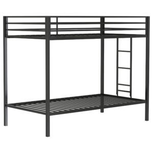 Alevera Metal Twin Over Twin Bunk Bed with Ladder Black