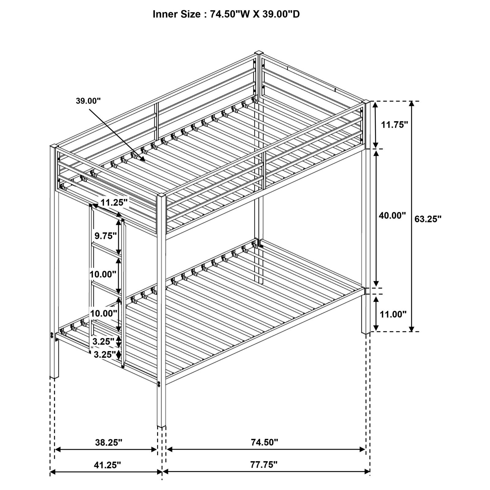 Alevera Metal Twin Over Twin Bunk Bed with Ladder Black - Image 7