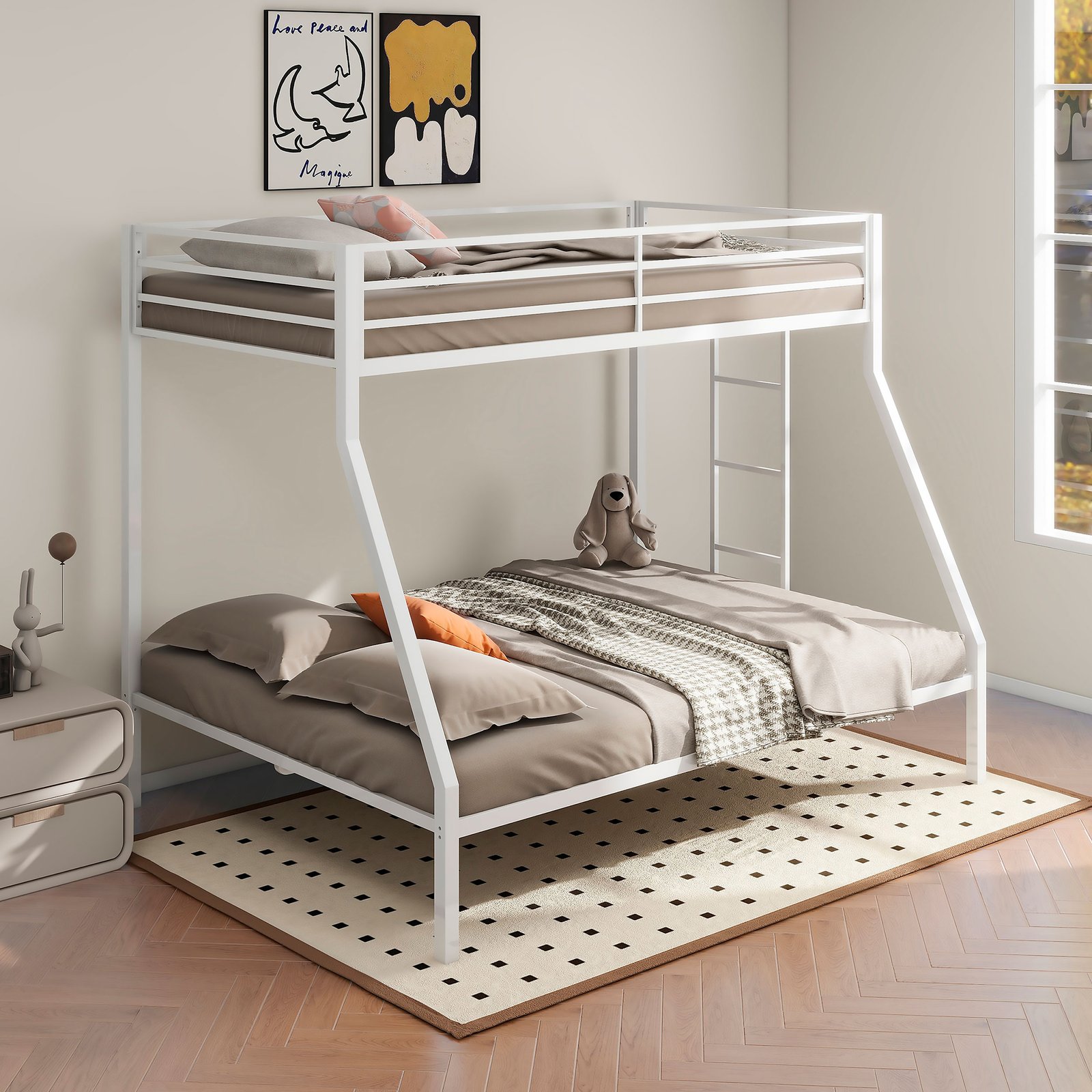 Alevera Metal Twin Over Full Bunk Bed with Ladder White - Image 2