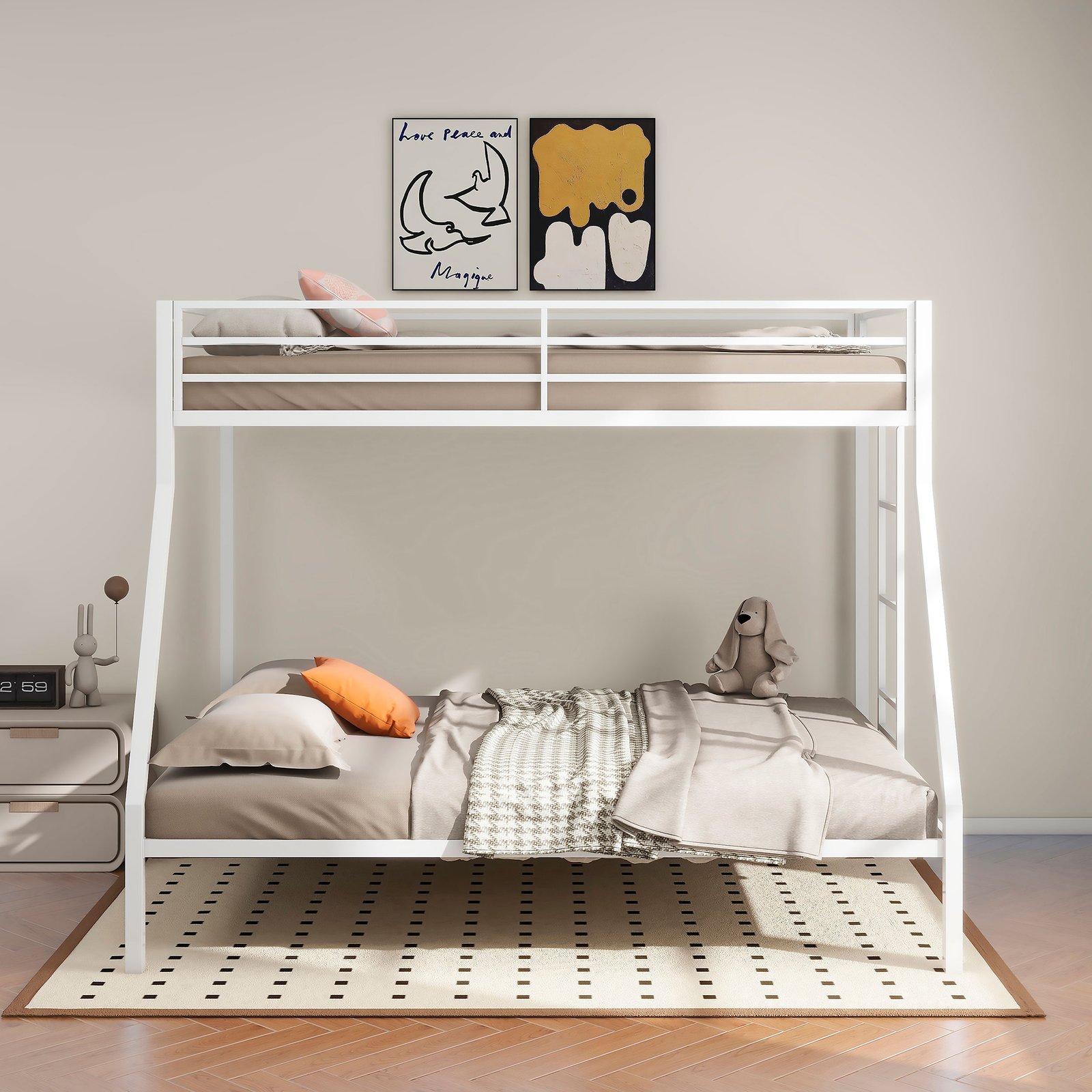 Alevera Metal Twin Over Full Bunk Bed with Ladder White - Image 3