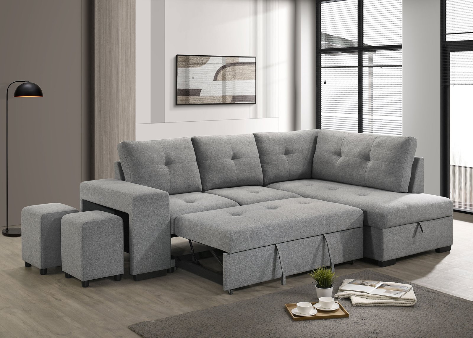 Roanne Fabric Upholstered Sleeper Sectional Sofa Grey - Image 4