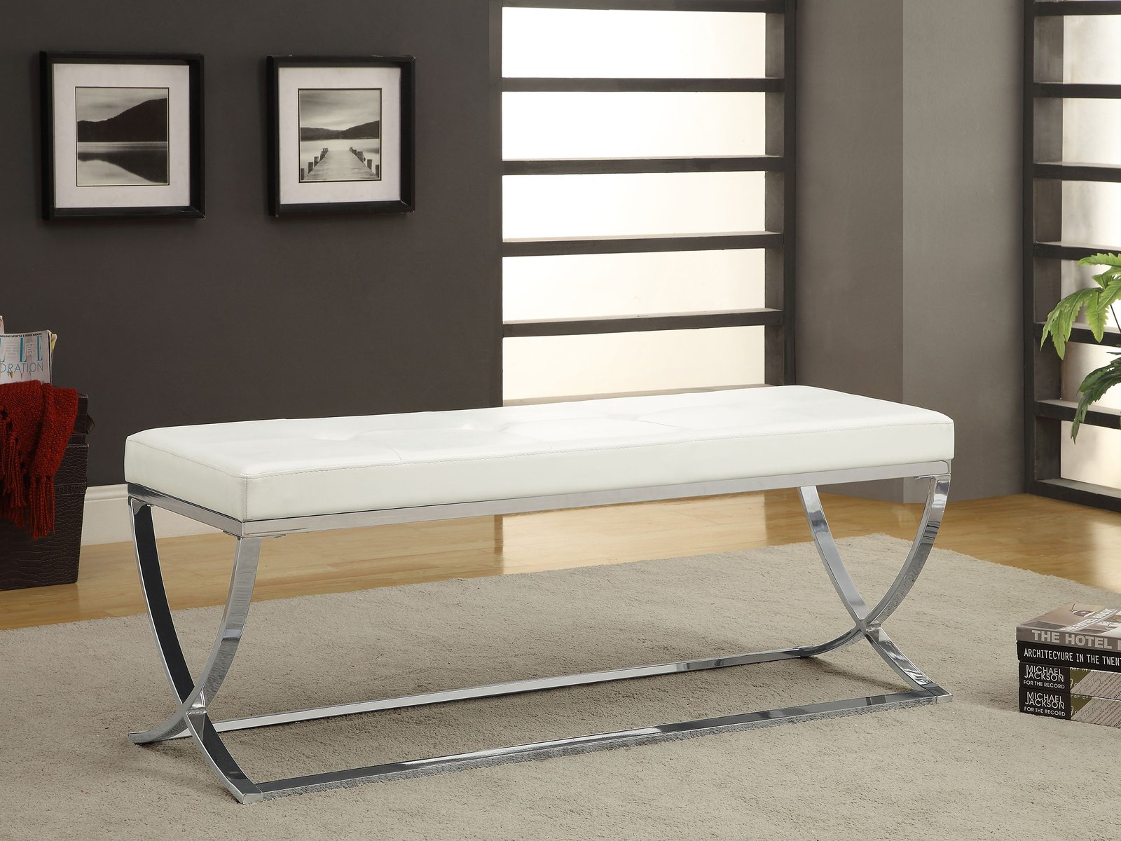 Walton Leatherette Upholstered Tufted Accent Bench White - Image 2