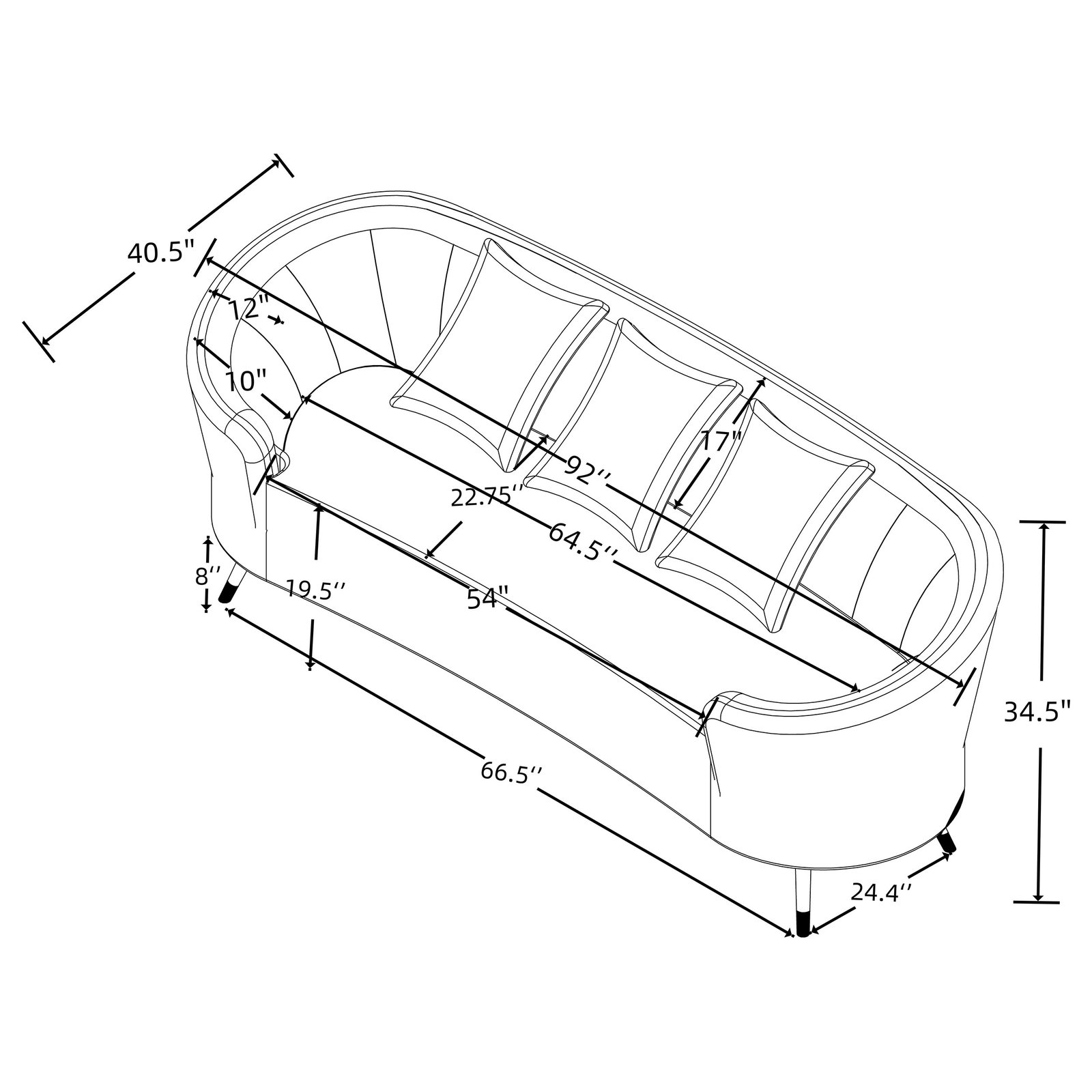 Ellorie Upholstered Channel Back Curved Sofa Beige - Image 12