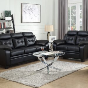 Finley 2-piece Upholstered Padded Arm Tufted Sofa Set Black