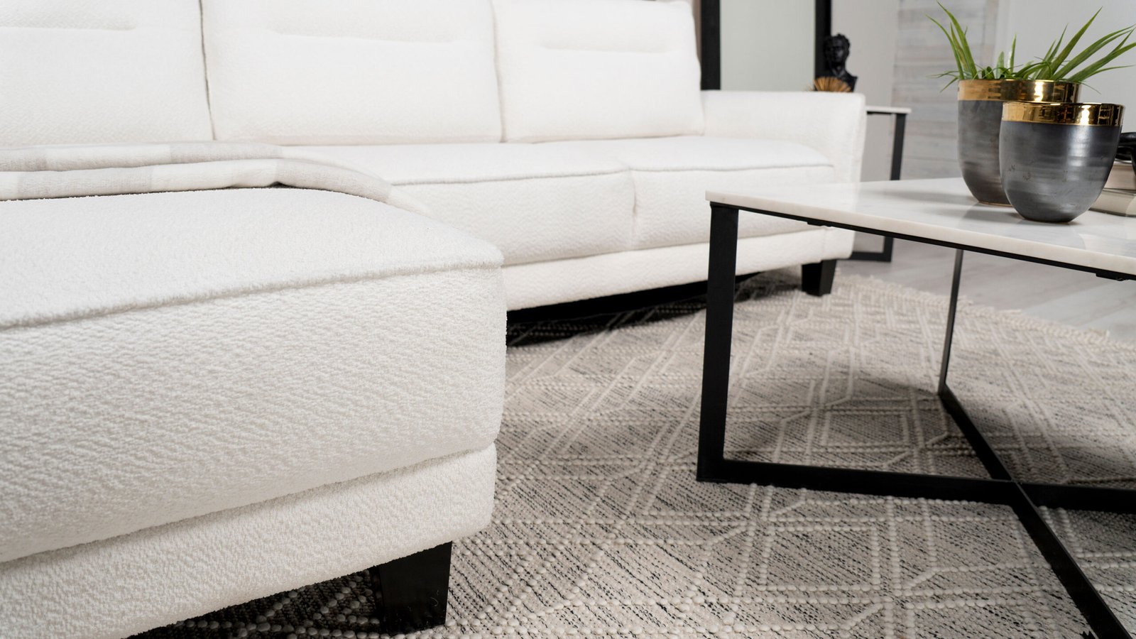 Caspian Upholstered Curved Arm Chaise Sectional Sofa White - Image 16