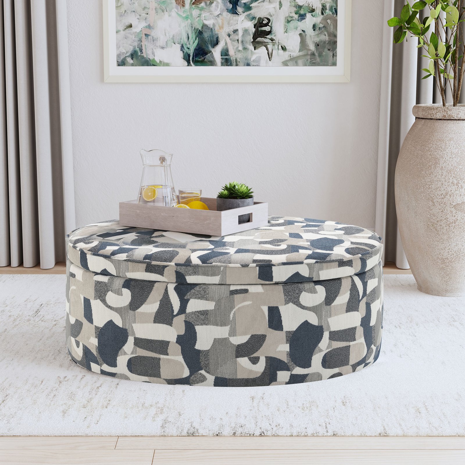 Tomkins Oval Upholstered Storage Ottoman Indigo Blue - Image 2