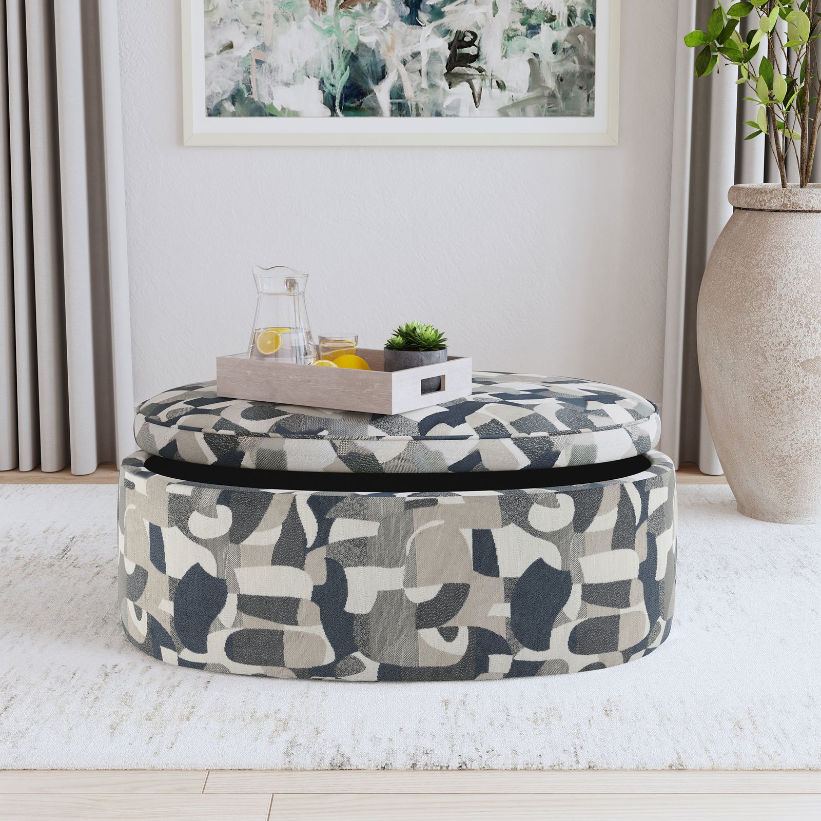 Tomkins Oval Upholstered Storage Ottoman Indigo Blue - Image 3