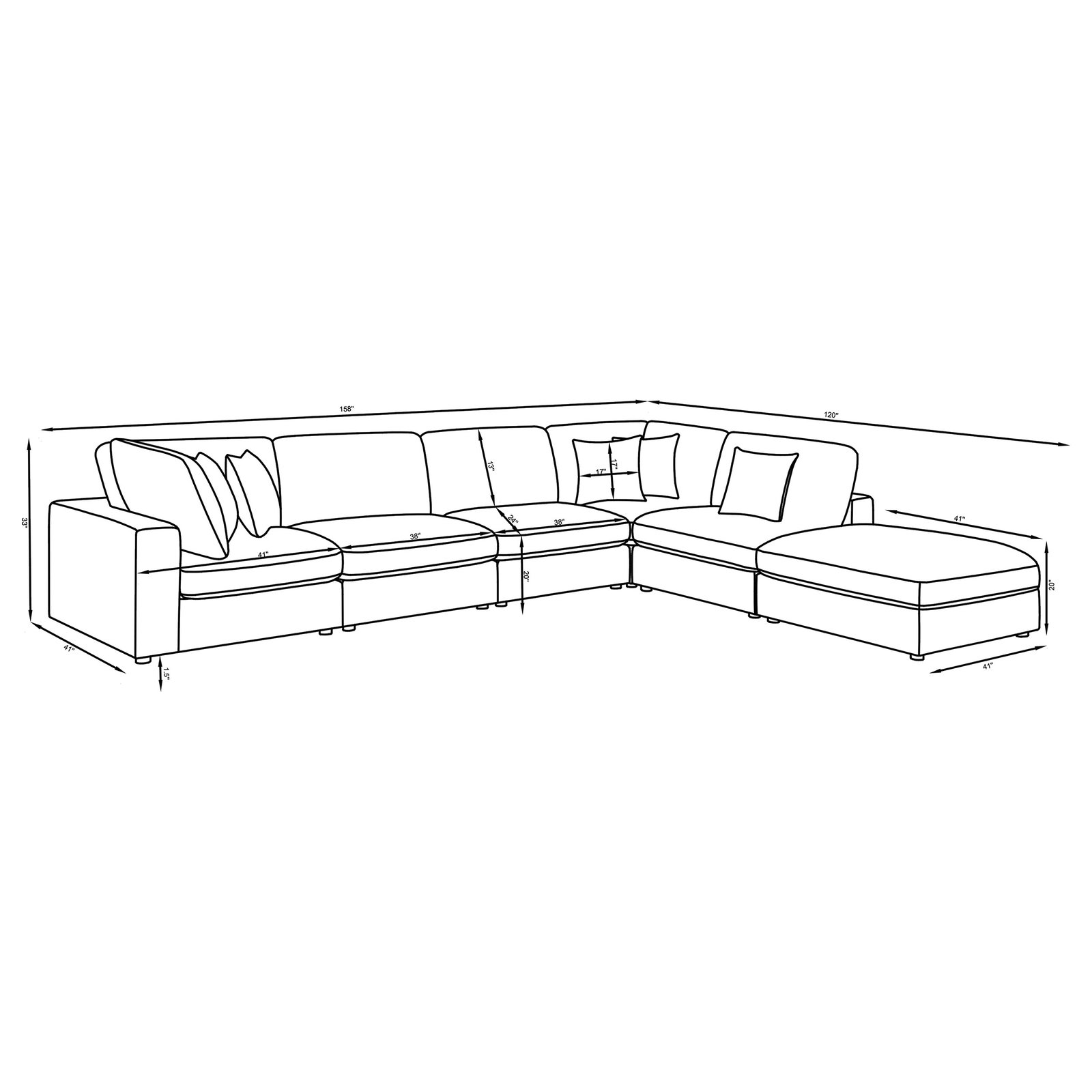 Serene 6-piece Upholstered Modular Sectional Sofa Charcoal - Image 15