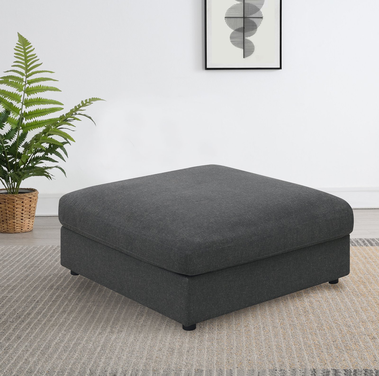 Serene Square Upholstered Ottoman Charcoal - Image 2