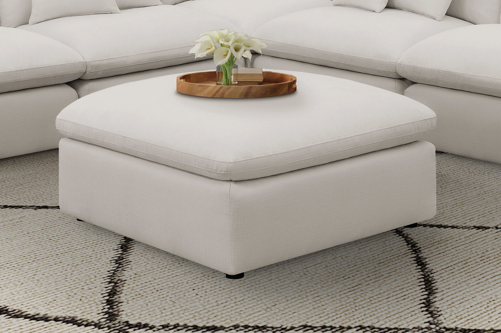 Hobson Square Upholstered Ottoman Ivory - Image 2