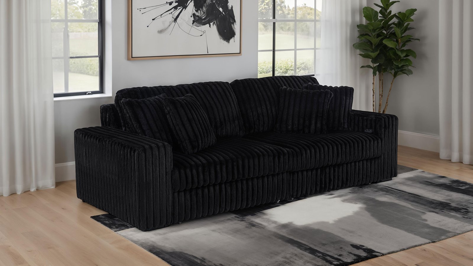 Jacana Corduroy Upholstered Dual Power Chaise Sofa Black - Image 2