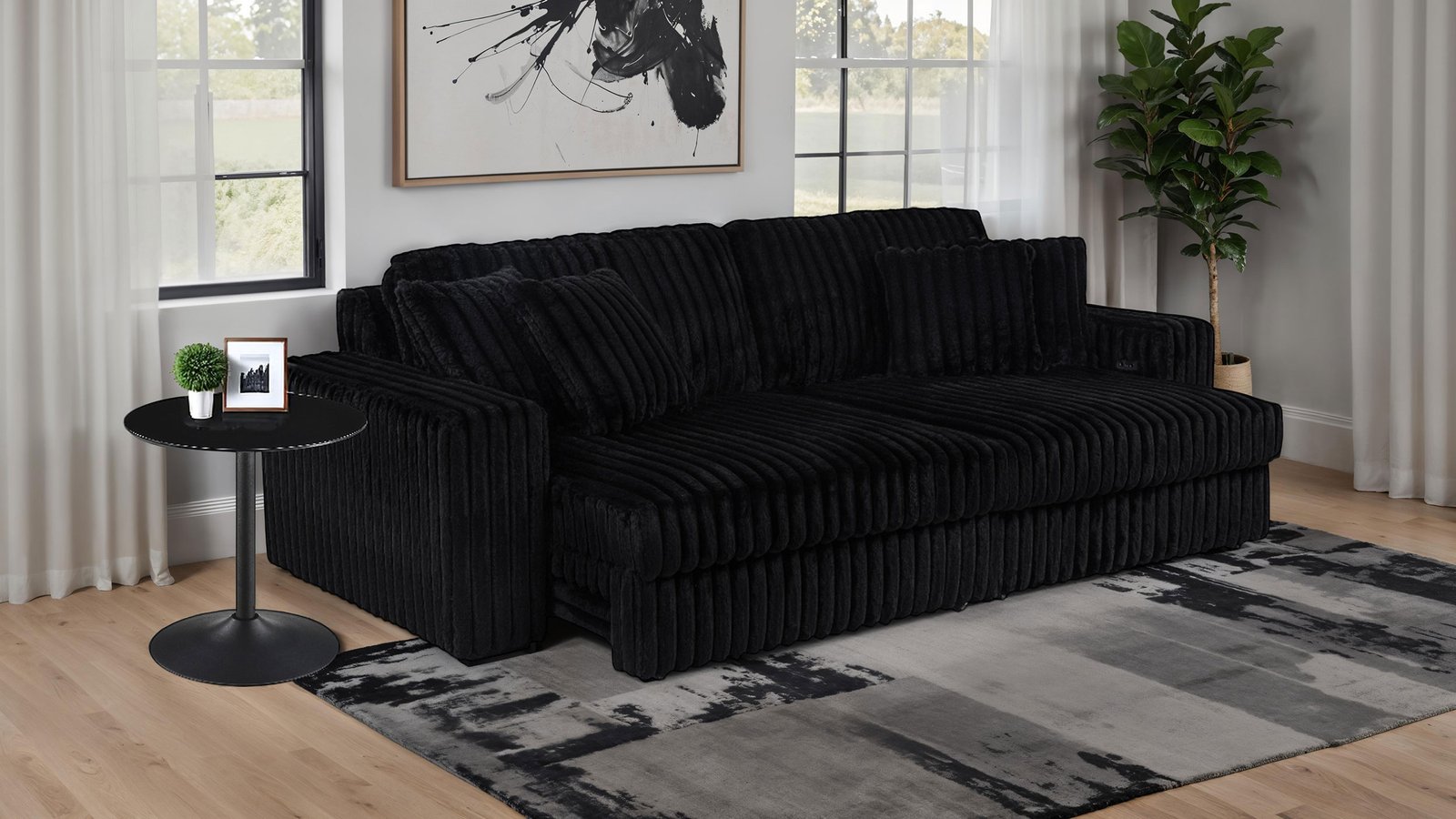 Jacana Corduroy Upholstered Dual Power Chaise Sofa Black - Image 3